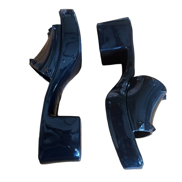 Madden Girl Paccer Shiny Black Studded Platform Heeled Jelly Slide Sandals 8.5 - Picture 2 of 13